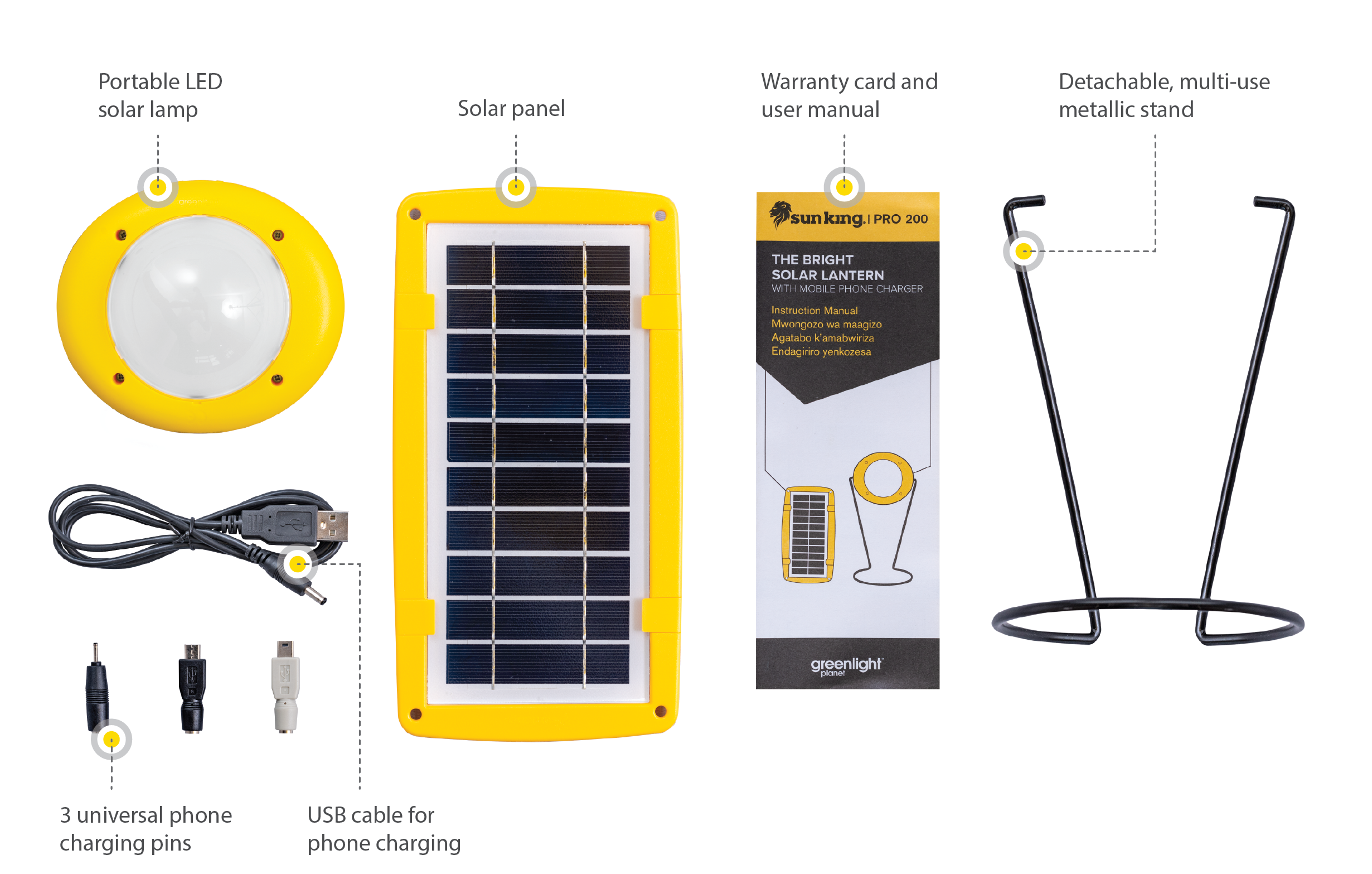 Image showing the component that come in the Sun King Pro 200 box.